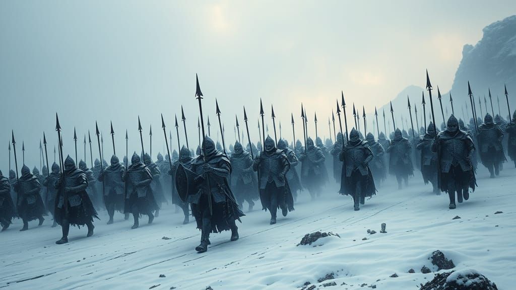 Skeleton Army March in Medieval Fantasy Landscape