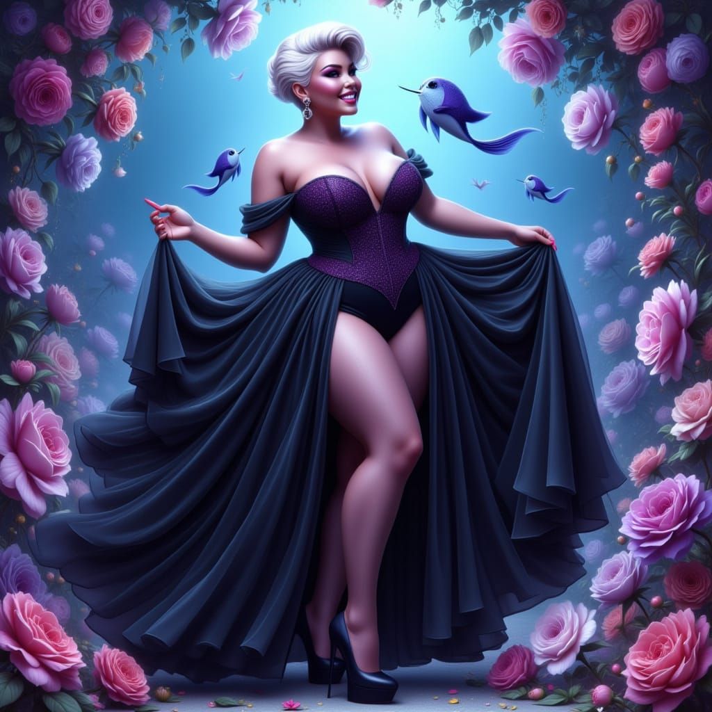 Confident Curvy Woman in Vintage Pin-Up Style Wedding Gown