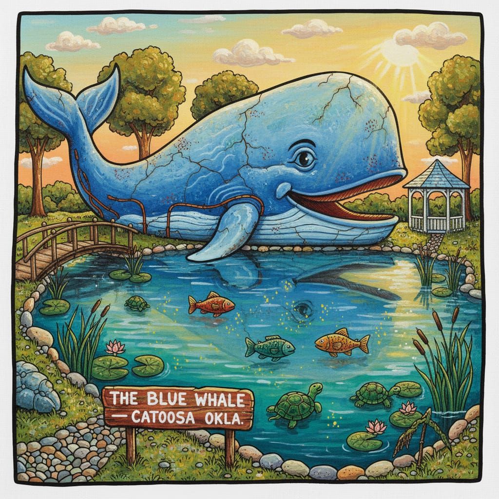 Folk Art Style Blue Whale of Catoosa, Oklahoma