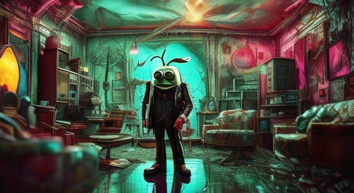 Anthropomorphic Fruits in Retro Hospital Horror Scene