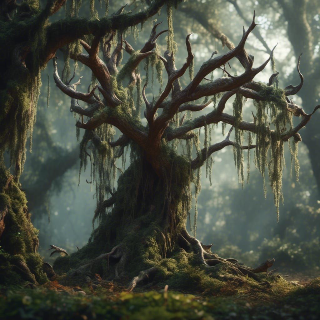 Antler Tree Limbs with Spanish Moss, Photorealistic Art