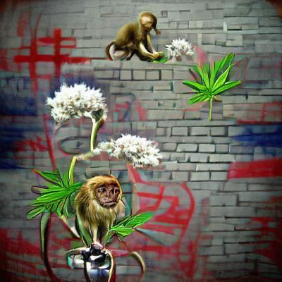 Realistic Monkey Among Cannabis Plants