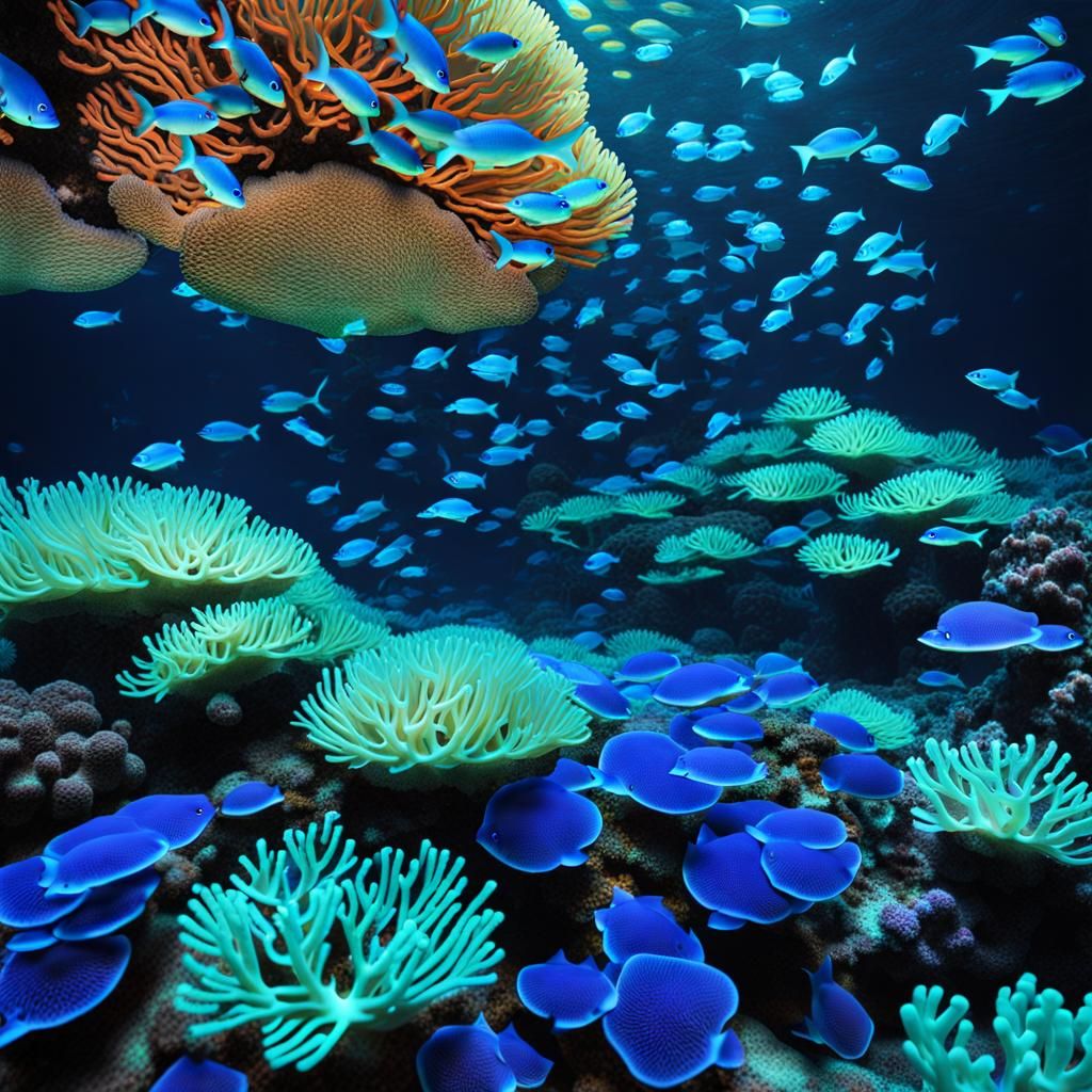 Bioluminescent Coral Reef with Glowing Fish