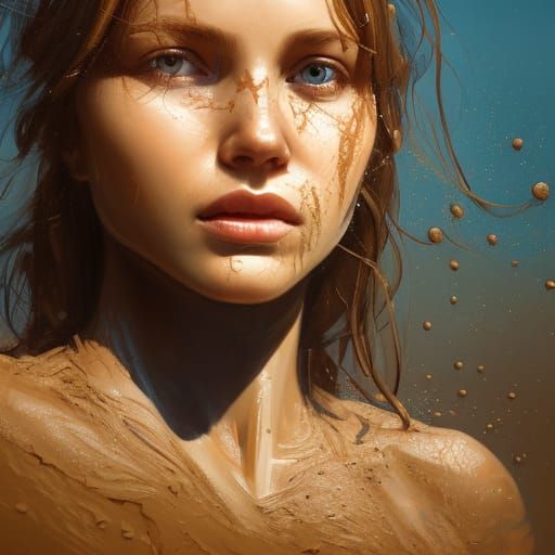 Mud-Covered Naturist Woman Portrait in Hyperdetailed Style