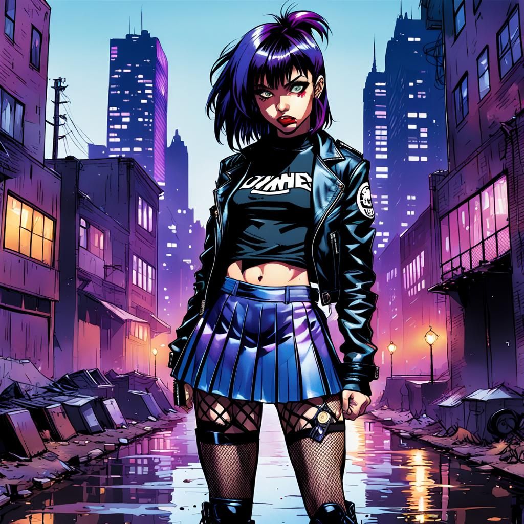 Punk Style Roxy in Dark Cityscape