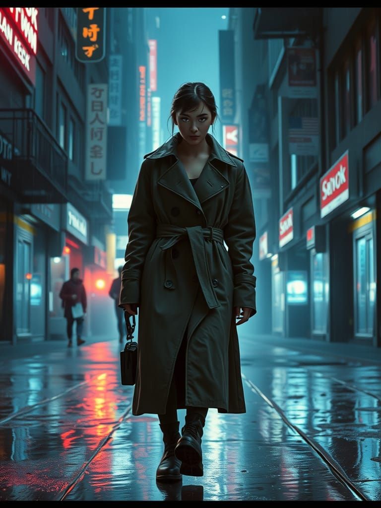 Cyborg Goddess Emerges in Neon Drenched Cyberpunk Metropolis