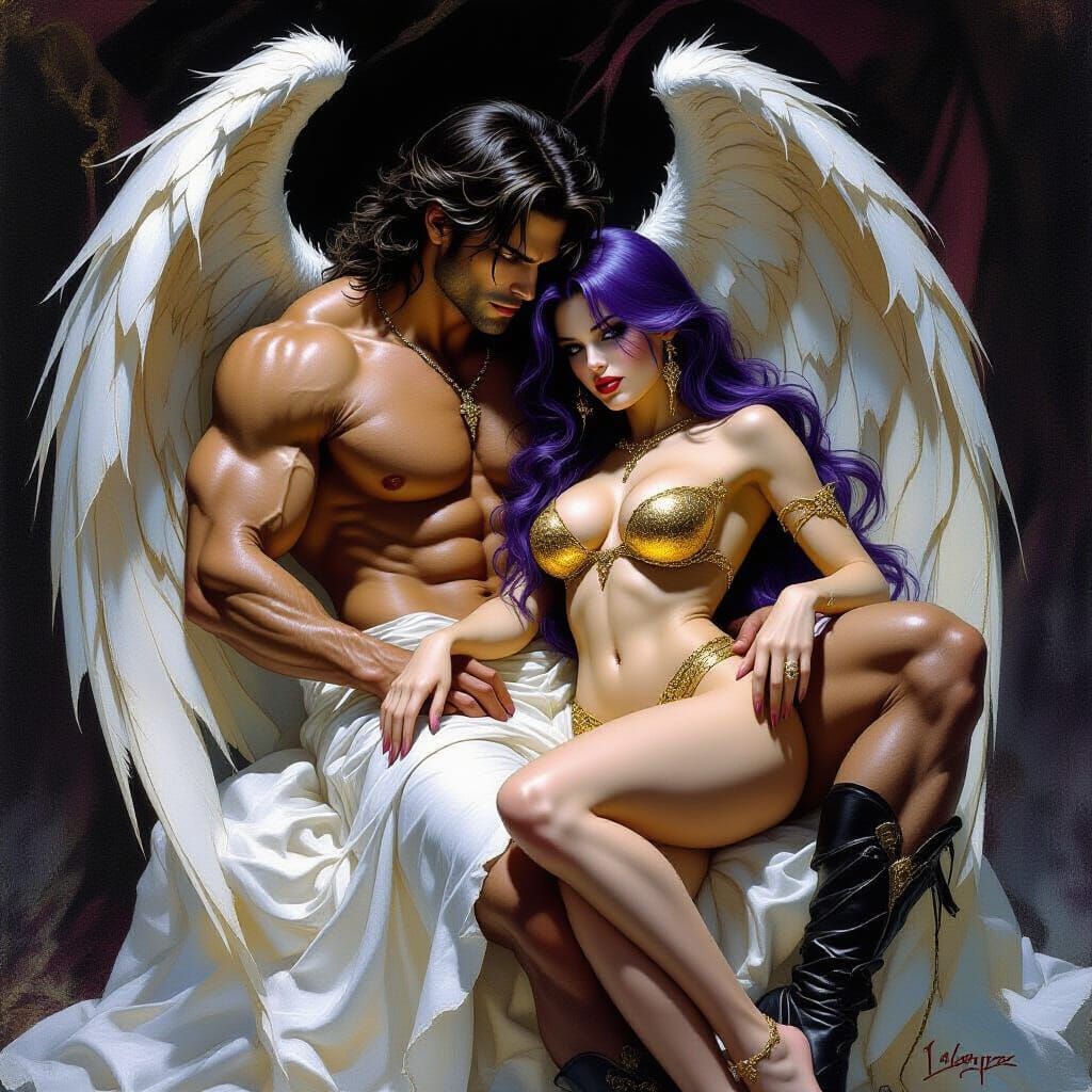 Angel and Demoness in Gothic Fantasy Style