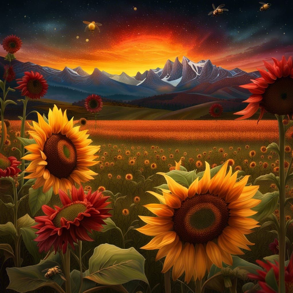 Sunflowers at Twilight: A Detailed Matte Painting