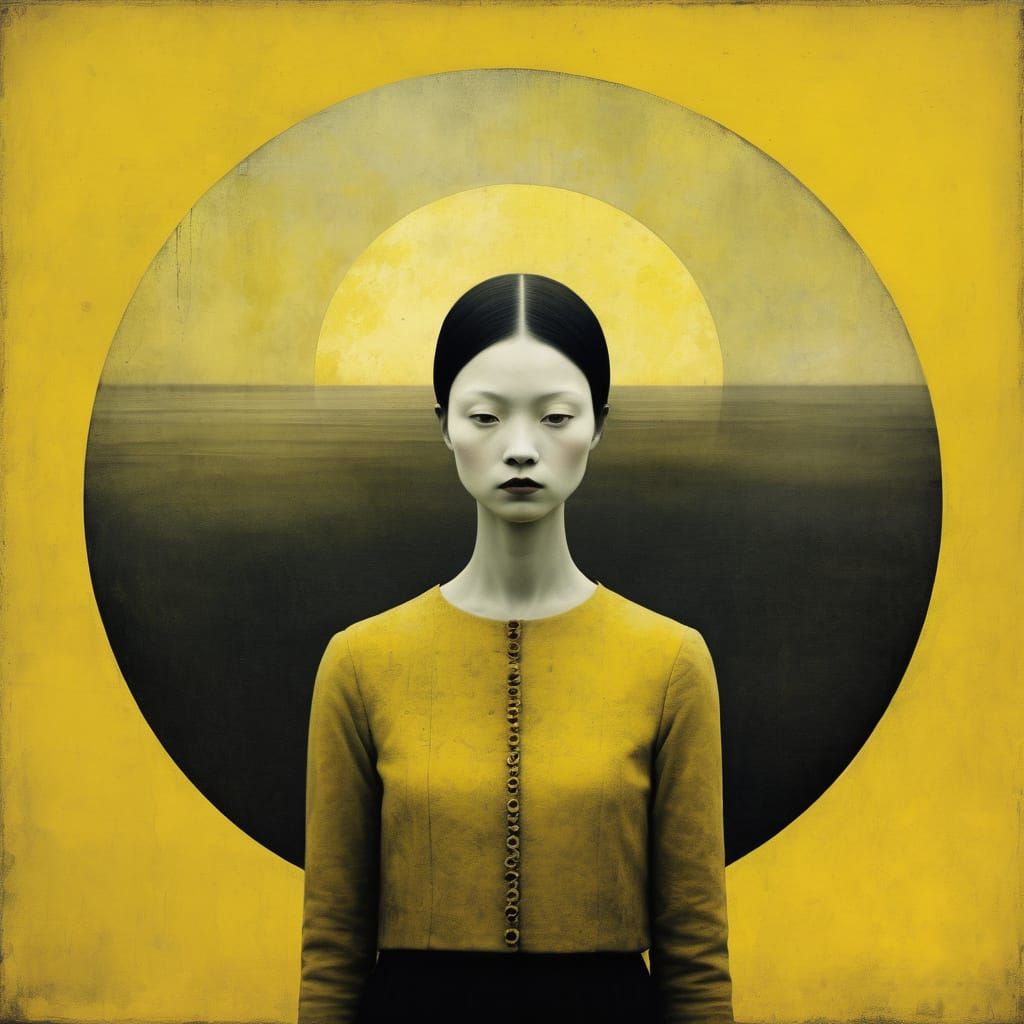 Minimalist Yellow Circle in Square Art