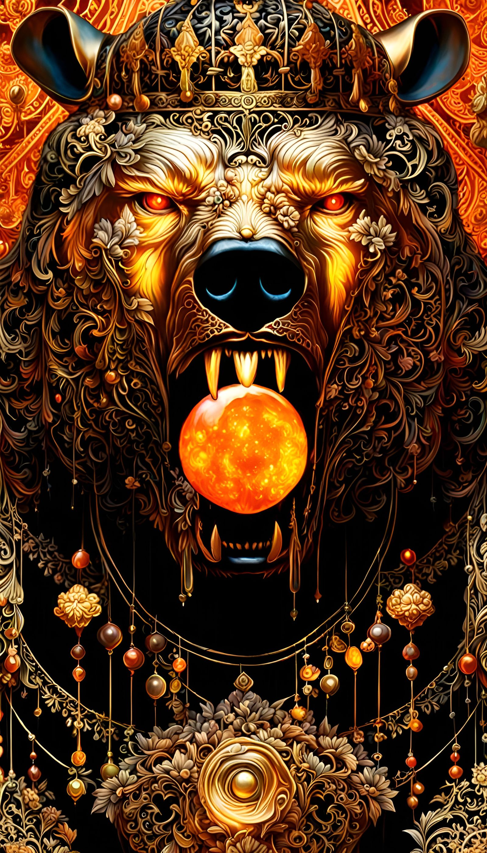 Bronze Highland Bear in Vermilion Smoke, Junji Ito Style