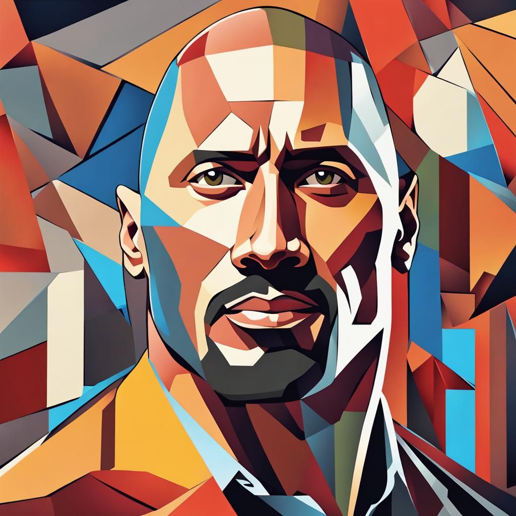 Dwayne Johnson Cubist Portrait in Geometric Fauvism Style