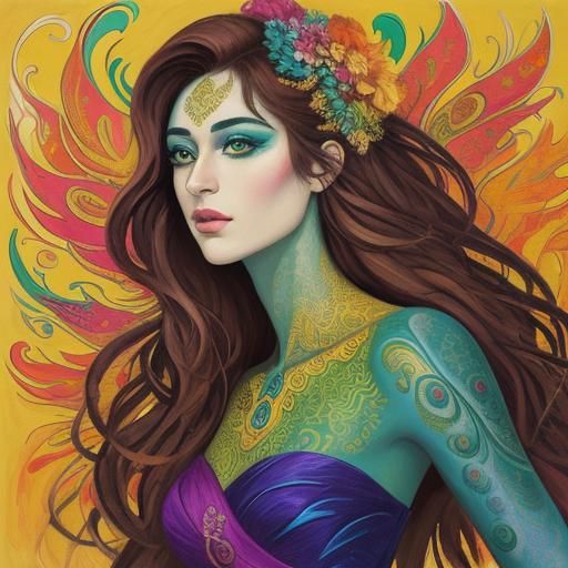 Dragon Peacock Woman in Abstract Expressionism Style