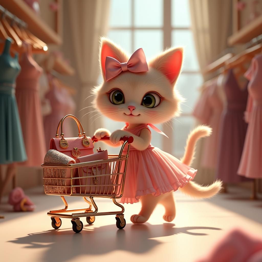 Fashionable Cat Shopping in Boutique, Fantasy Concept Art