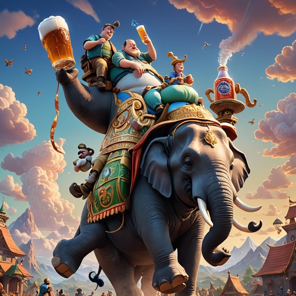 Man on Elephant in Sky: Pixar-Style 3D Art