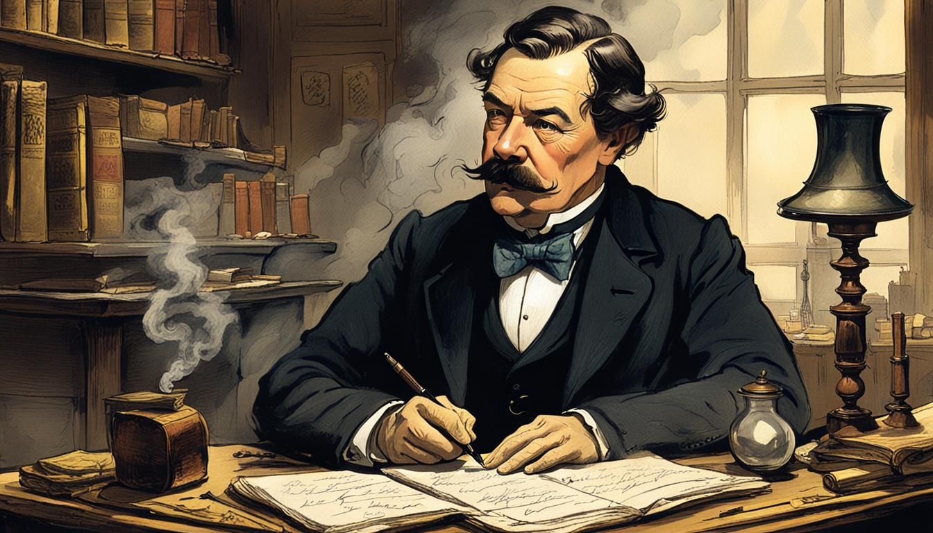 Victorian Room Scene with Writer and Snake