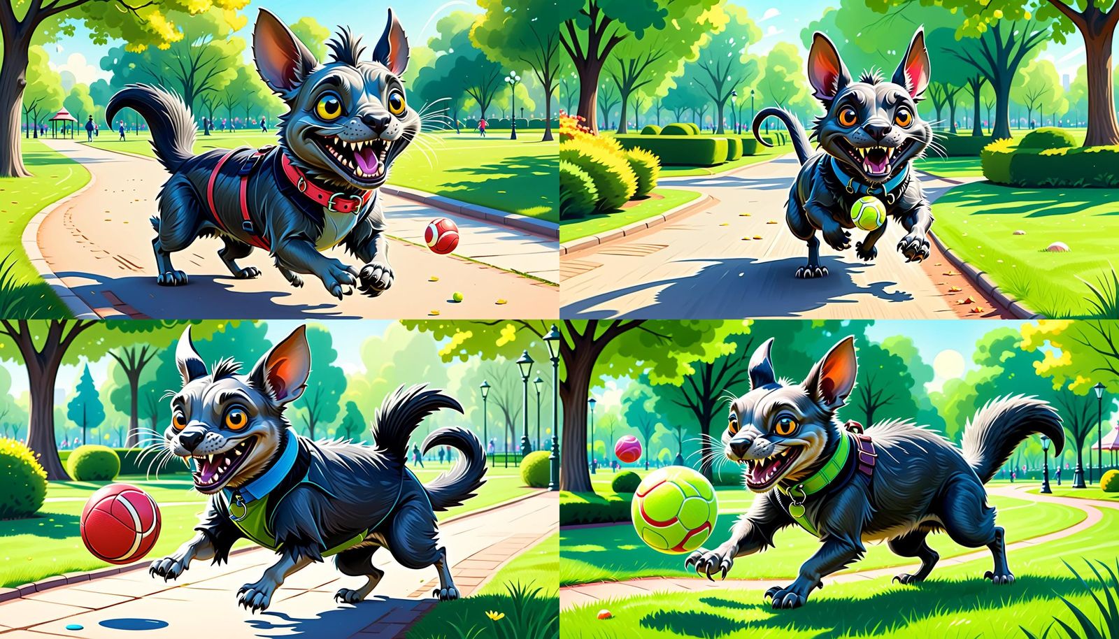 Cartoon Chupacabra Chasing Ball in Park, Disney Style