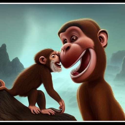 Man Kissing Monkey: Detailed Fantasy Concept Art