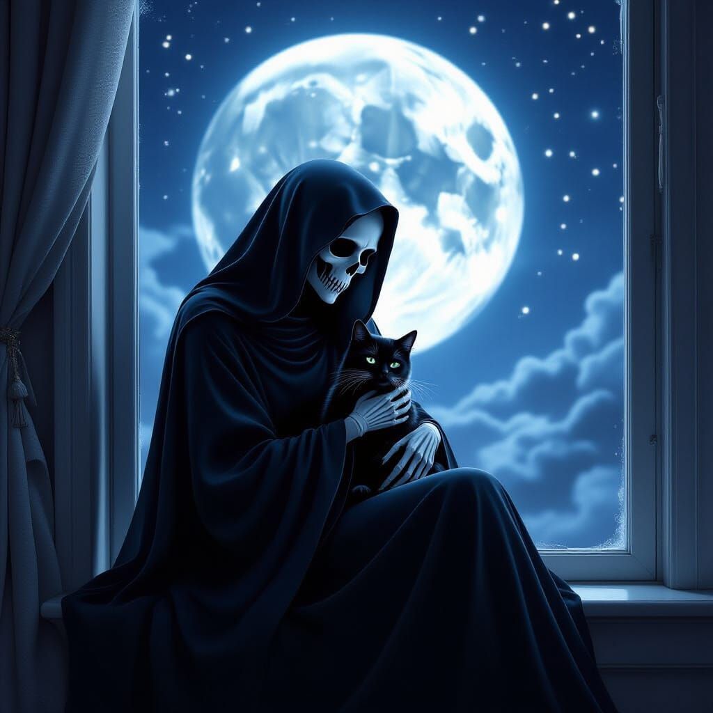 Grim Reaper's Gentle Farewell with a Cat