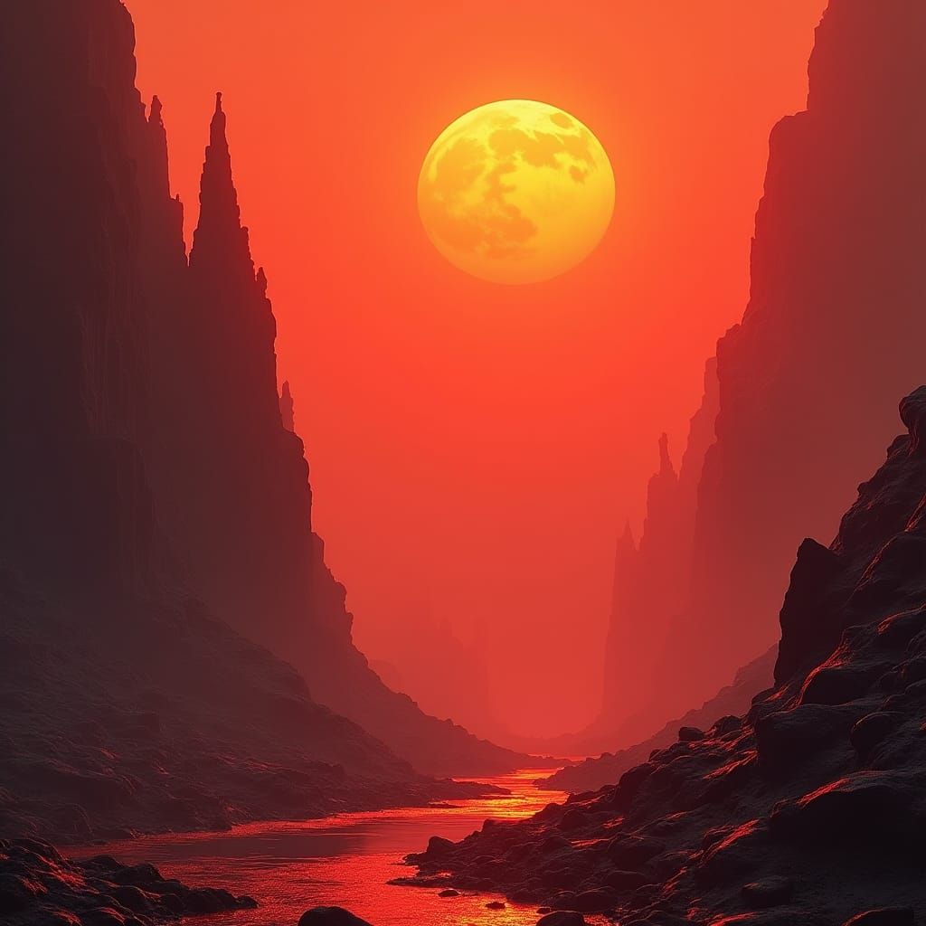 Fiery Landscape in Red and Orange Hues
