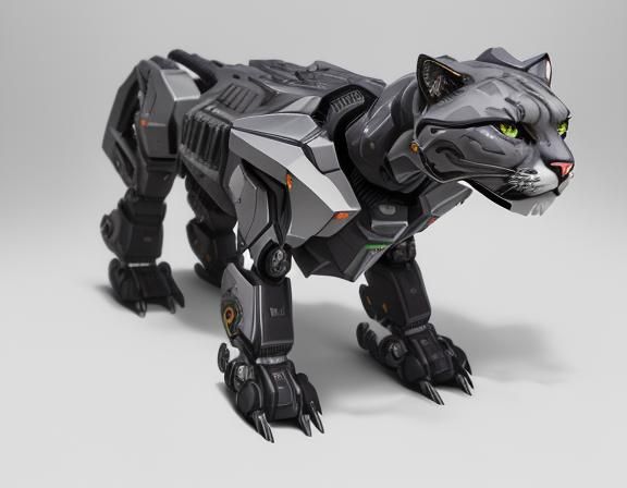Intricate Robotic Cougar Mecha in Hyperrealistic Style