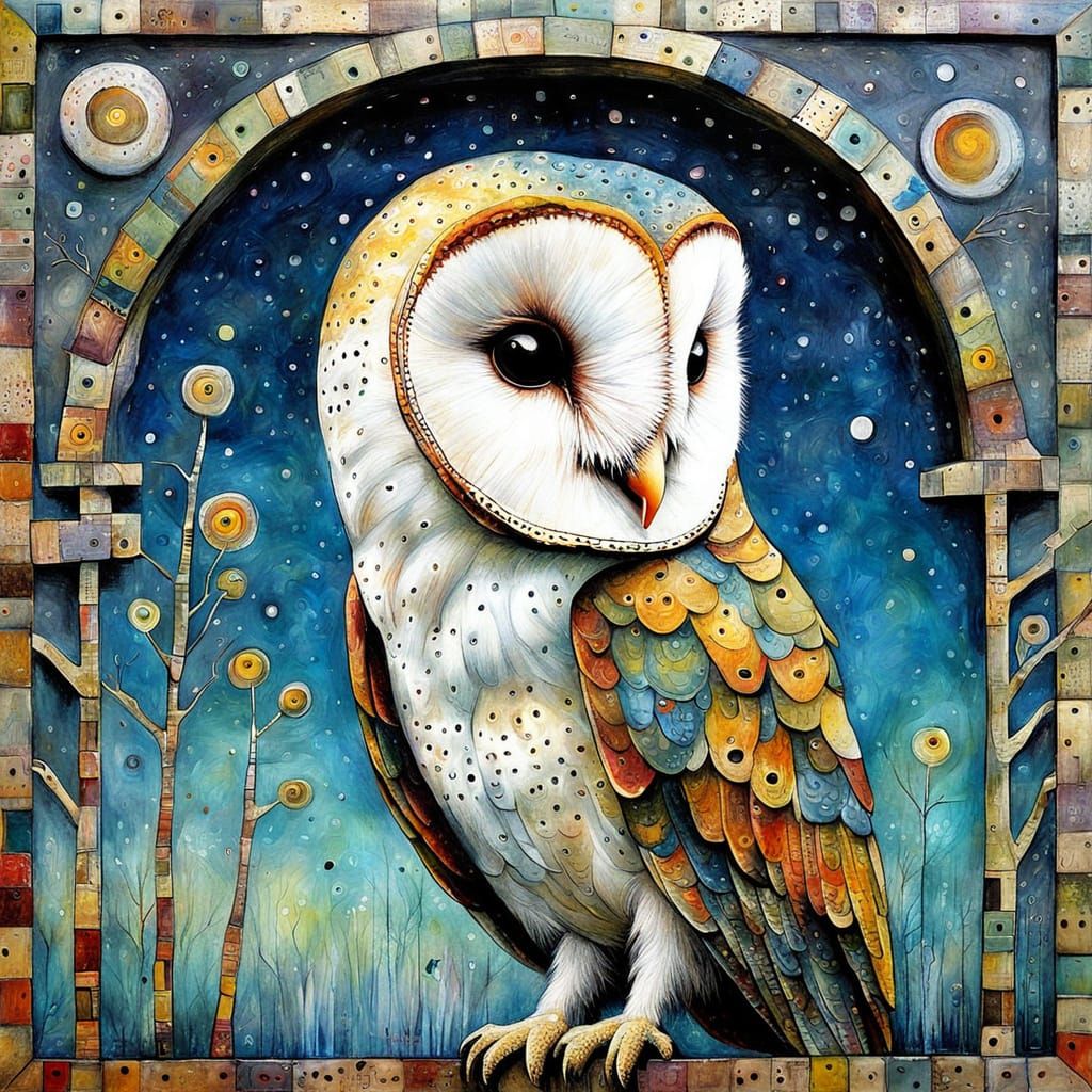 Airbrushed Barn Owl in Encaustic Style