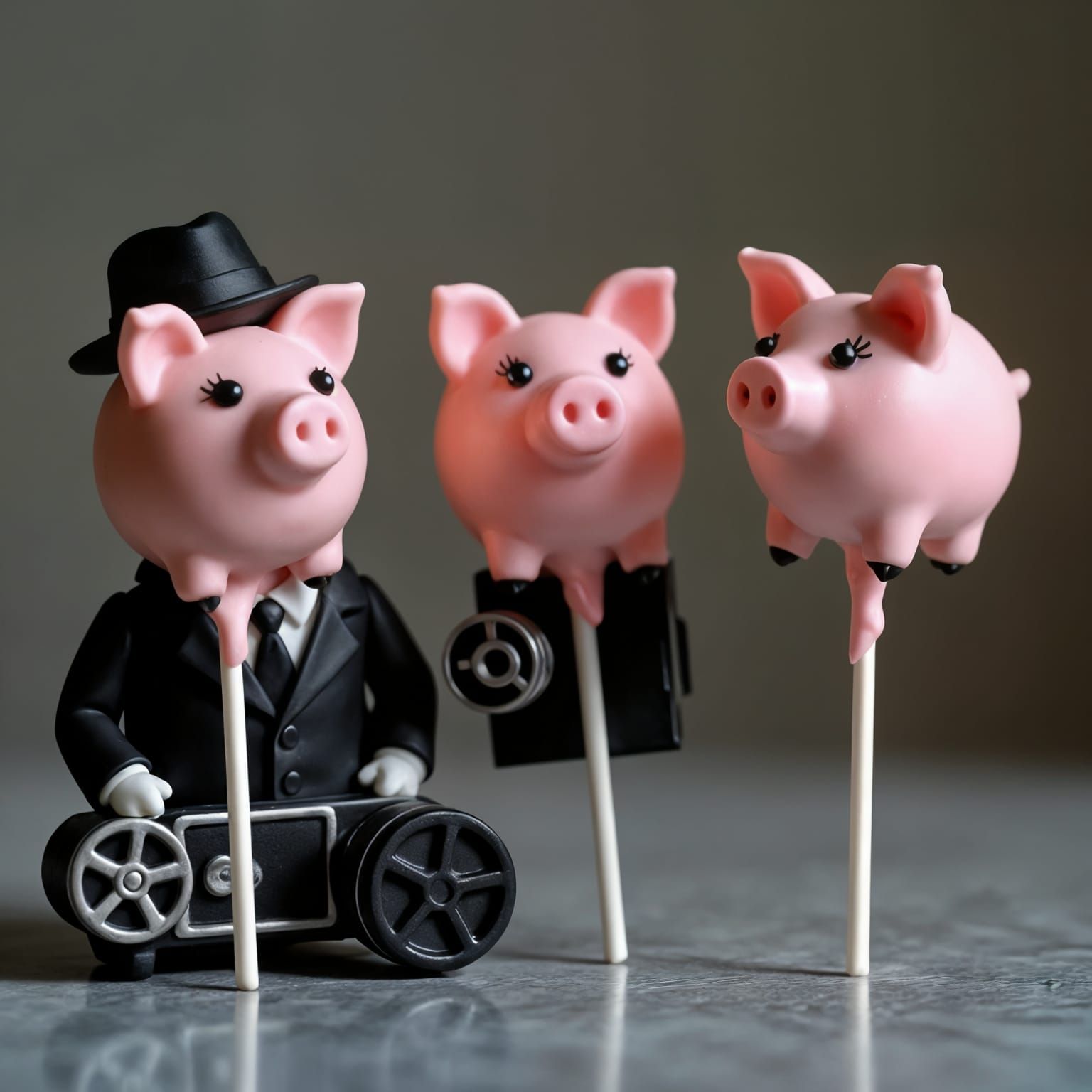 Film Noir: Cake Pop Pigs Directing a Movie