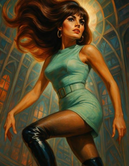 Retro-Futuristic Woman in Space Age Cathedral