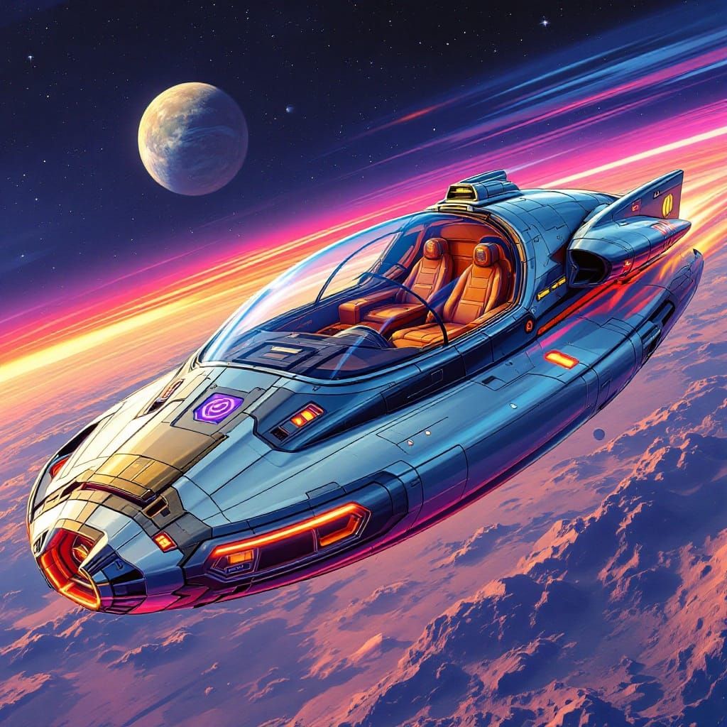 Futuristic Spacecraft with Crystal-Clear Canopy and Neon-Lit...