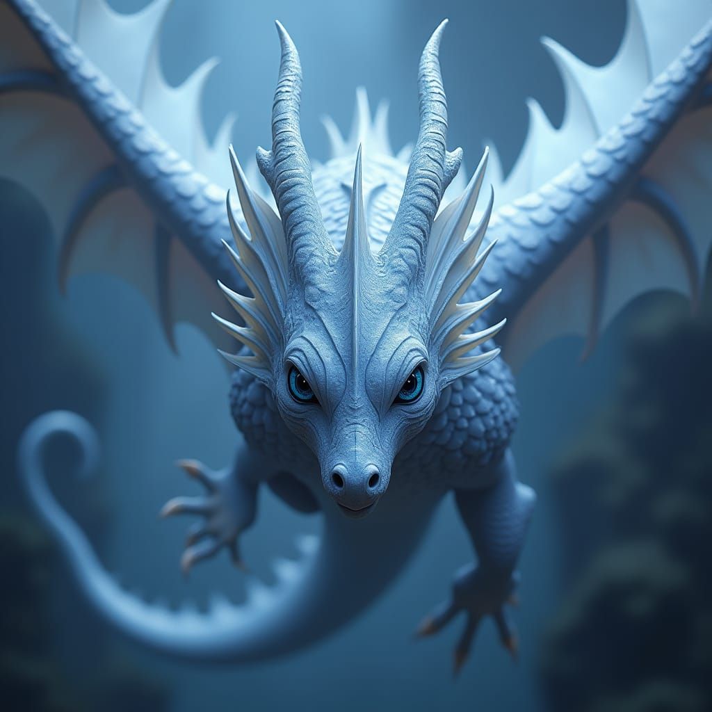 Majestic Wyvern with Sapphire Eyes, Fantasy Concept Art