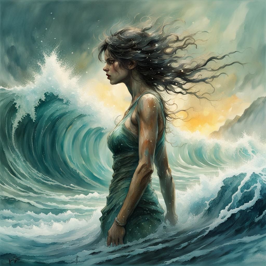 Mother Nature Directs a Monsoon in Watercolor Style