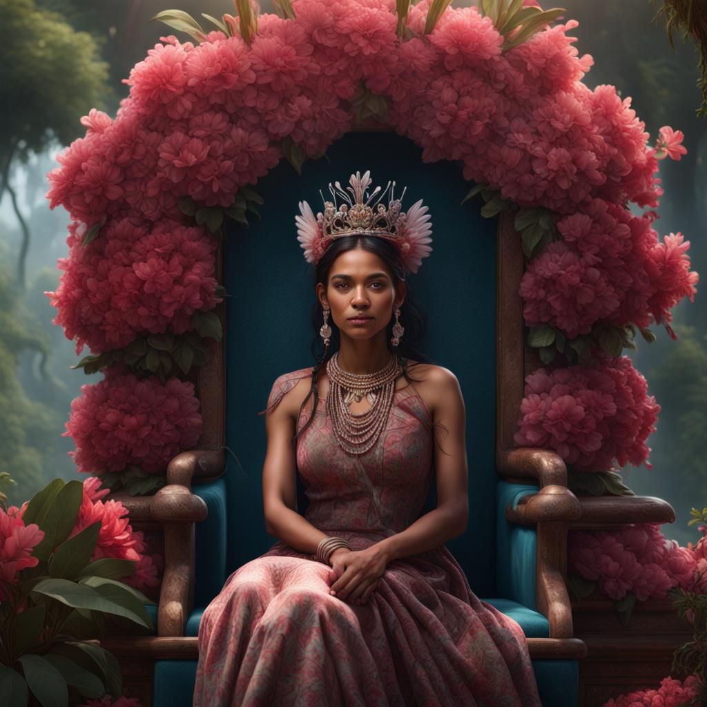 Amerindian Woman on Flower Throne: Fantasy Concept Art