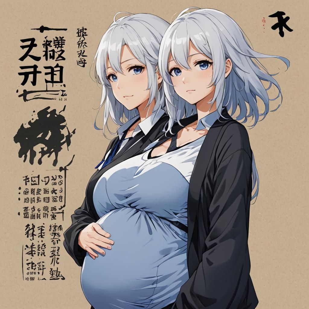 Anime Style Pregnant Teacher with White Hair