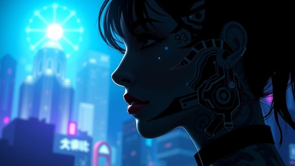 Cyberpunk Woman with Tattoos in Silhouette