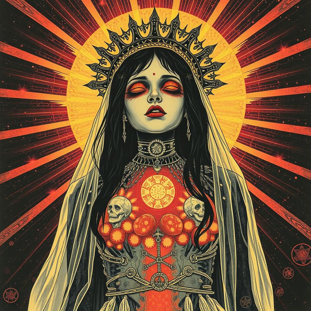 Solar Goth Bride in Post-Apocalyptic Astral Illustration