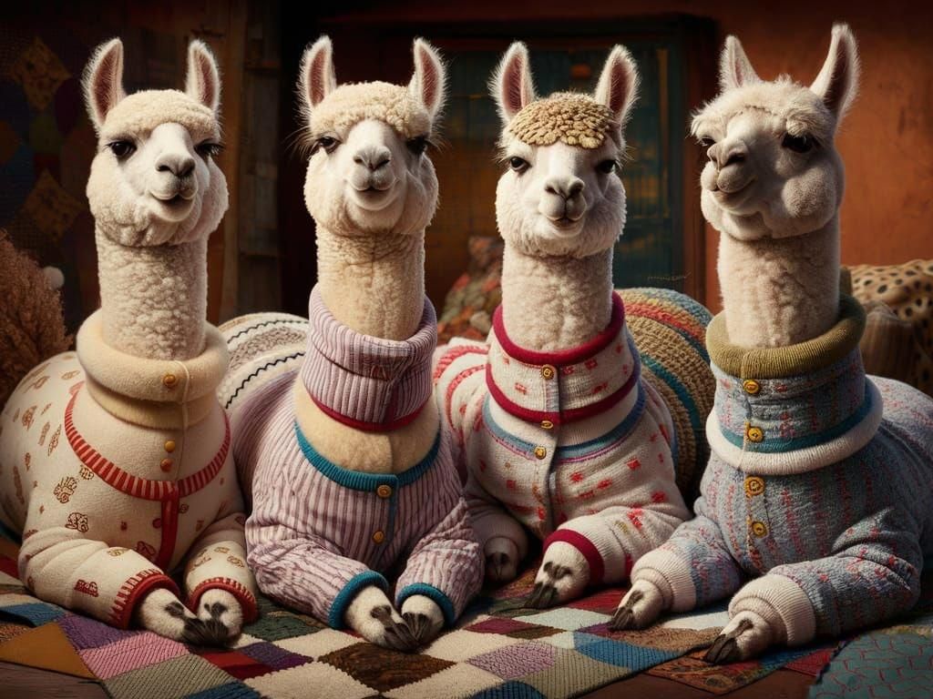 Felted Patchwork Llamas in Pyjamas Textile Art