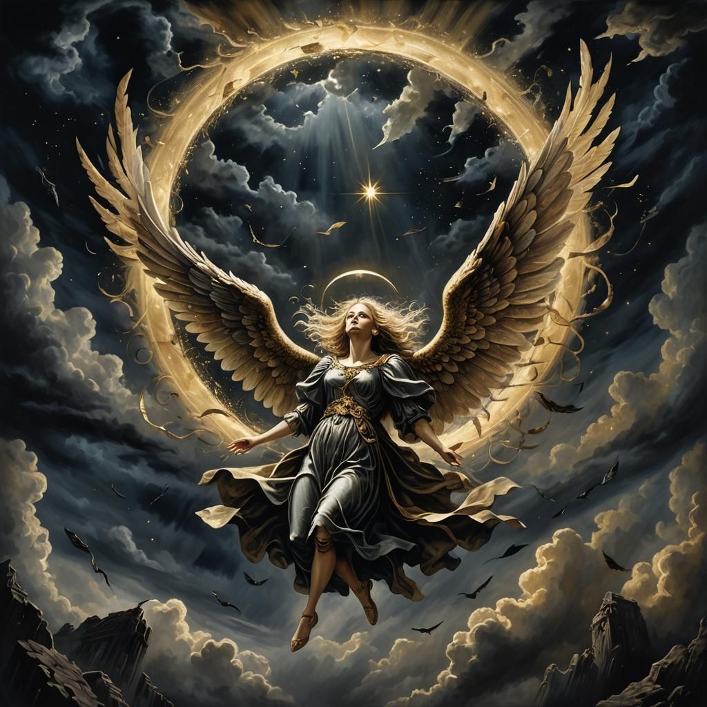 Falling Angel in Gothic Oil Painting Style