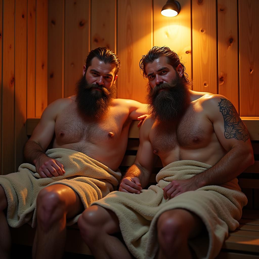 Men in Sauna: Splash Art Style