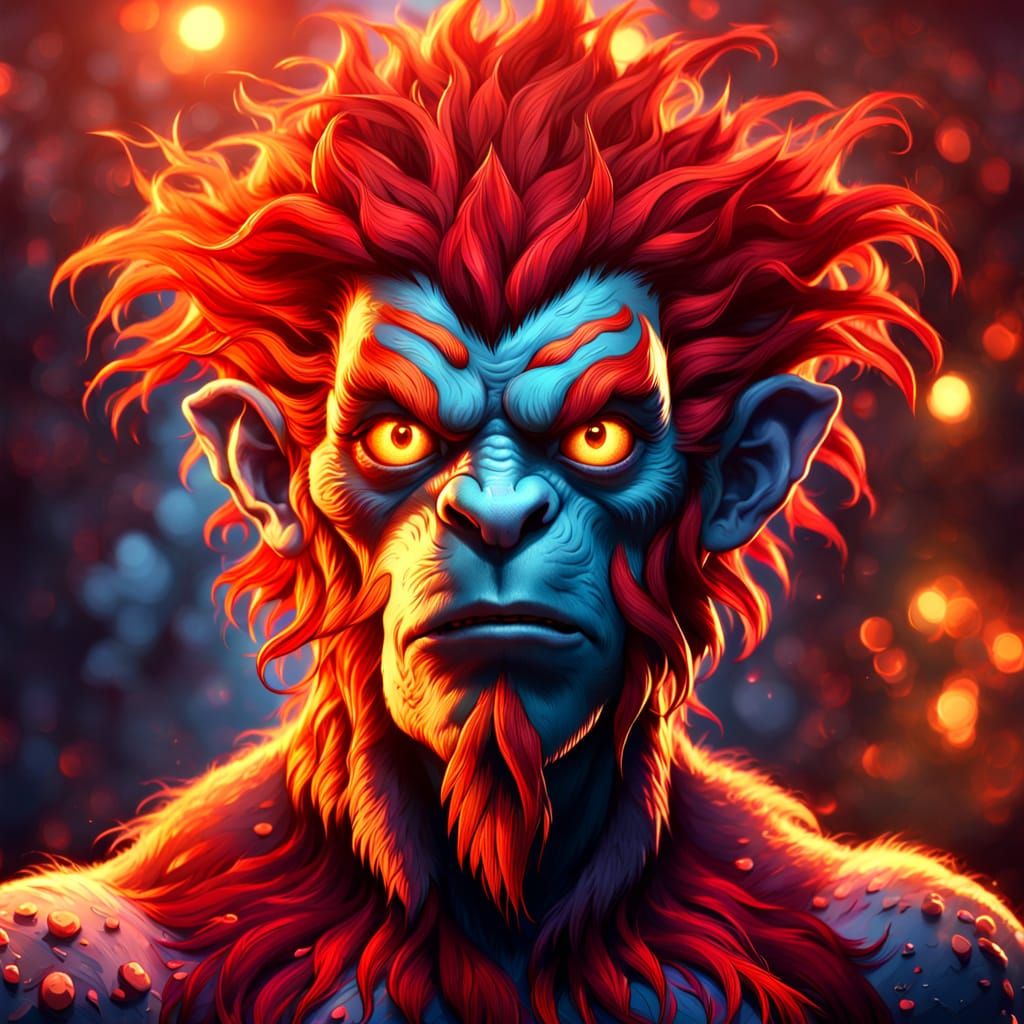 Lush Red Humanoid Creature in Vibrant Digital Art