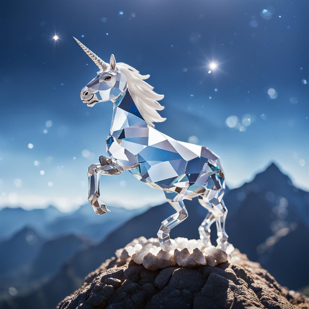 Crystal Unicorn Sculpture on Mountain Top