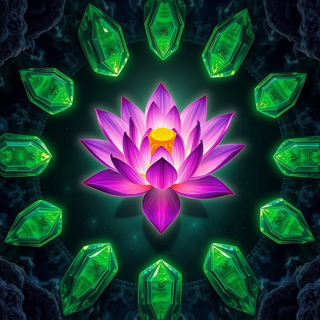 Luminous Violet Lotus Flower in Holographic Illustration