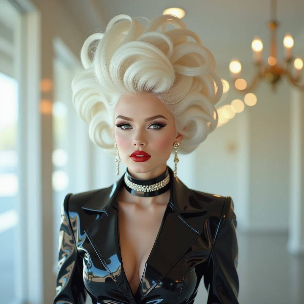 Albino Woman in Vinyl: Fashion Photography Portrait