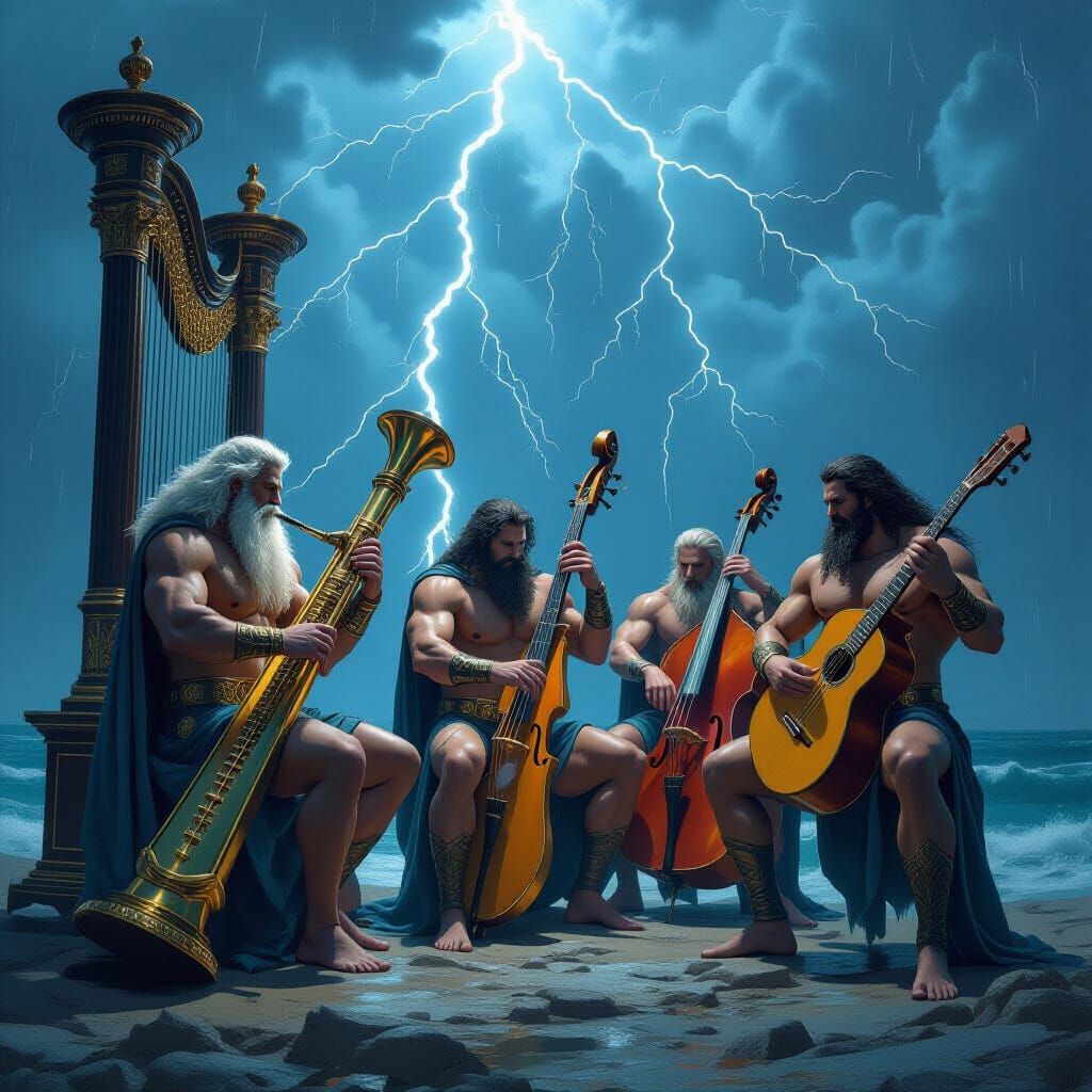 Greek Gods Play Music on Stormy Day