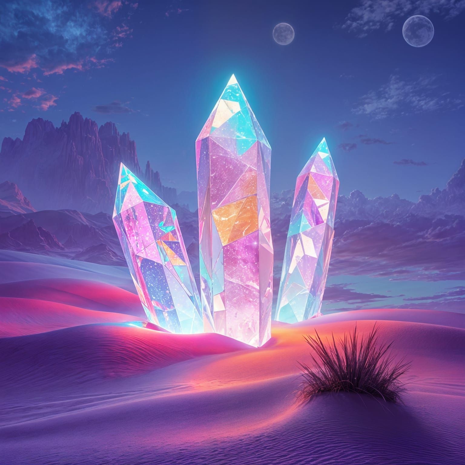 Electric Desert Crystals in Neon Hues
