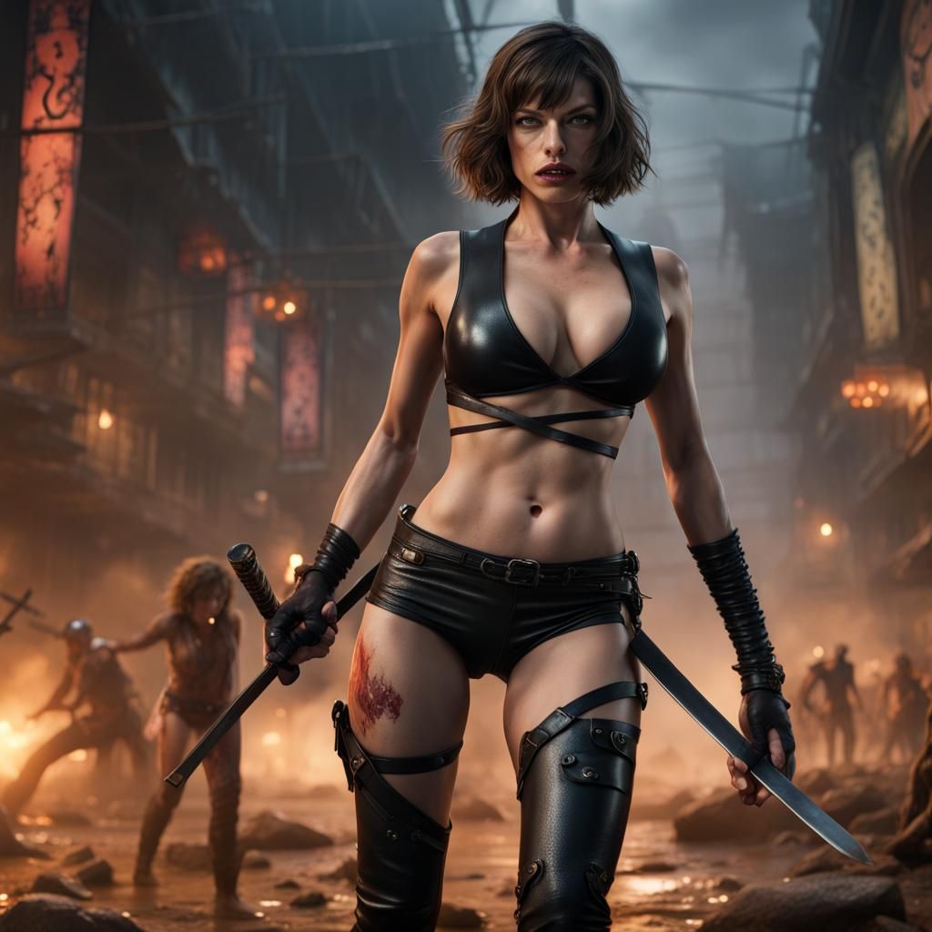 Zombie Fighter in Leather Bikini, Fantasy Art