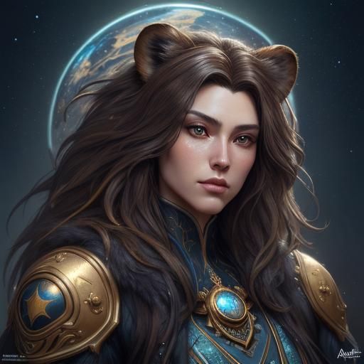 Starry Night Lion Portrait in Art Nouveau Style