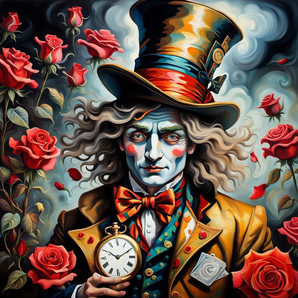 Vibrant Surrealism: Whimsical Mad Hatter in a World of Triad...