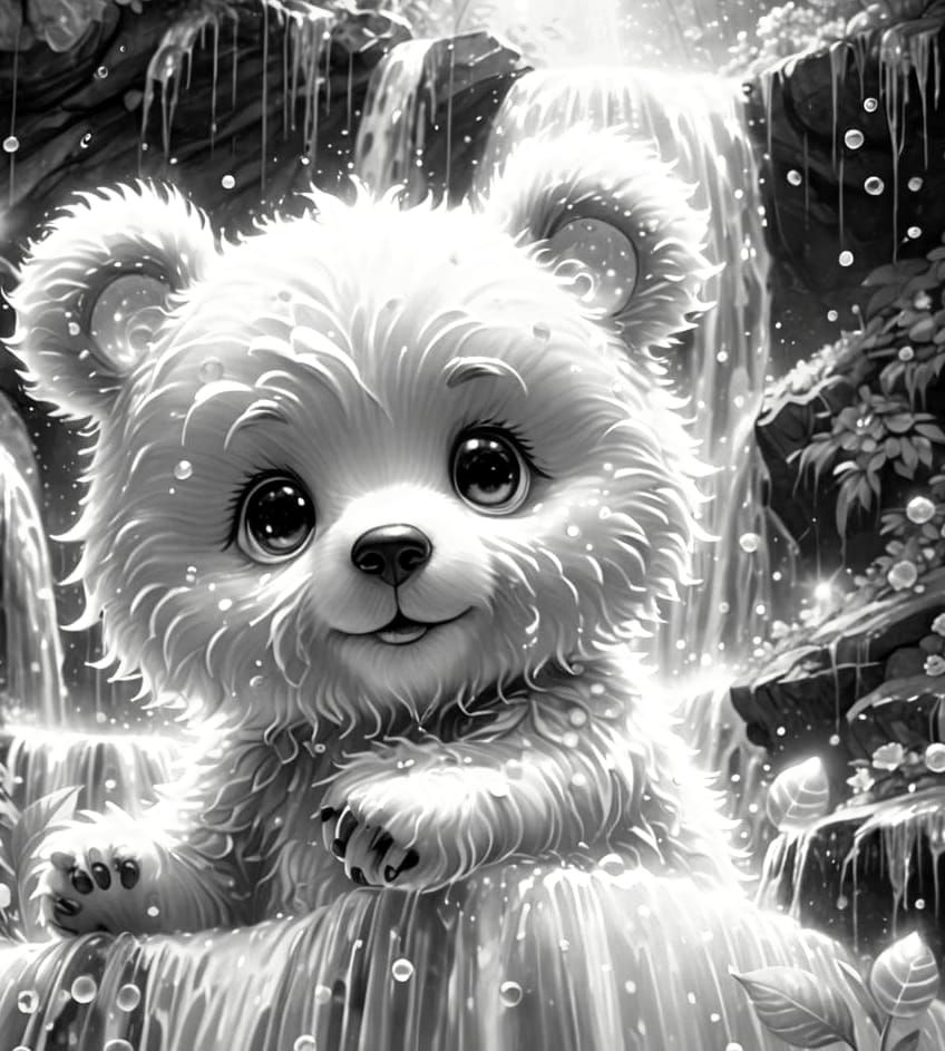 Chibi Bear Constellation by Bioluminescent Waterfall