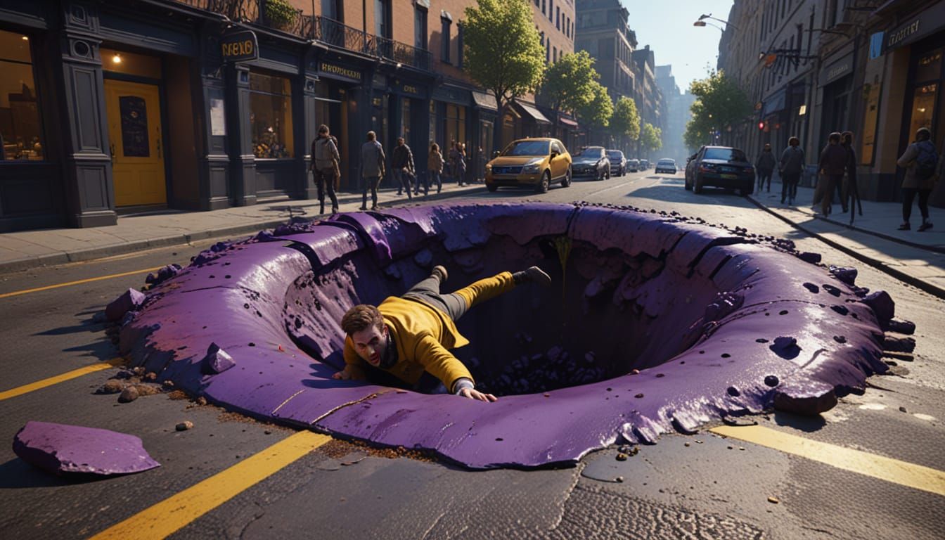 People Falling into Street Hole: Dark Fantasy Concept Art