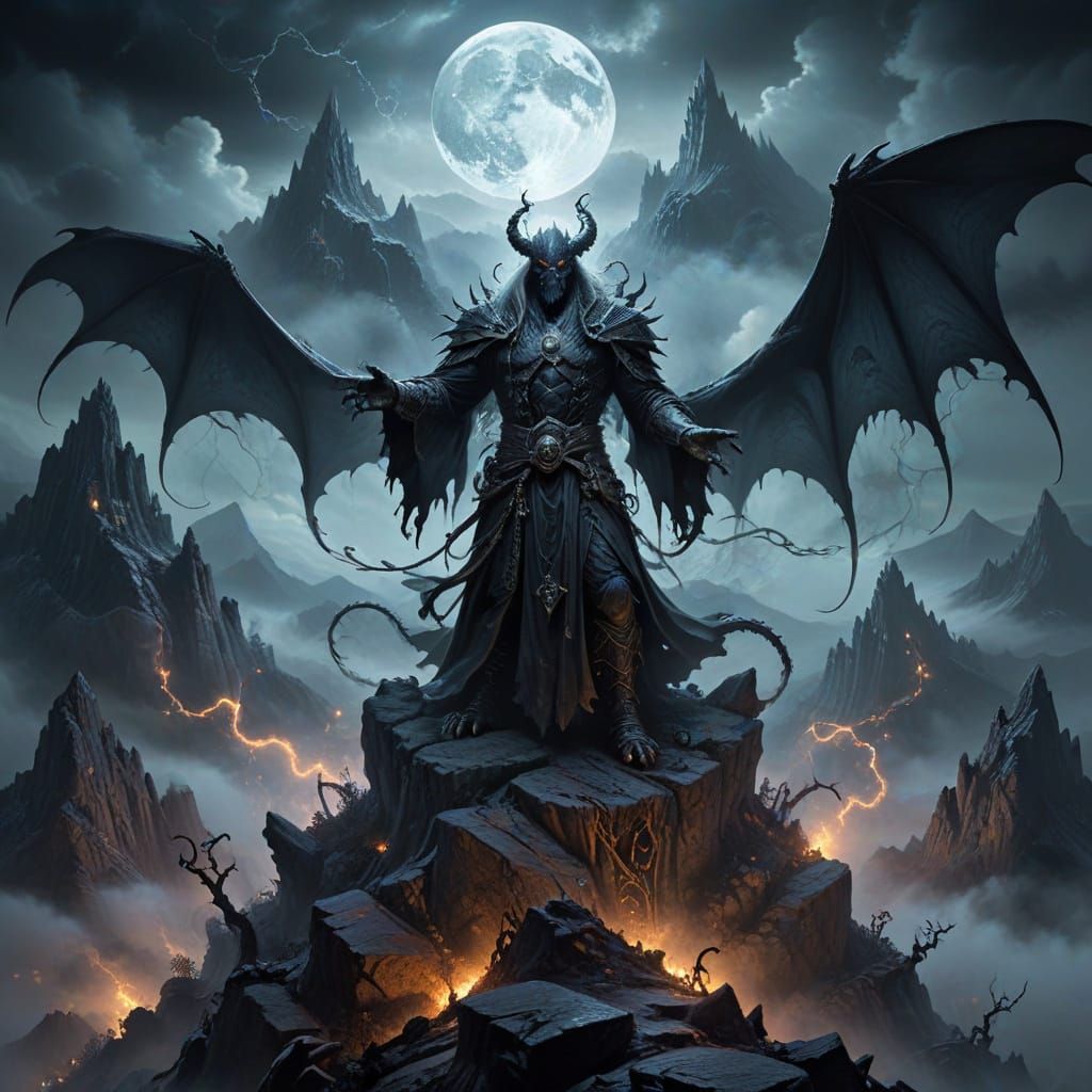 Wizard Conjures Ethereal Energy on Moonlit Mountain Peak