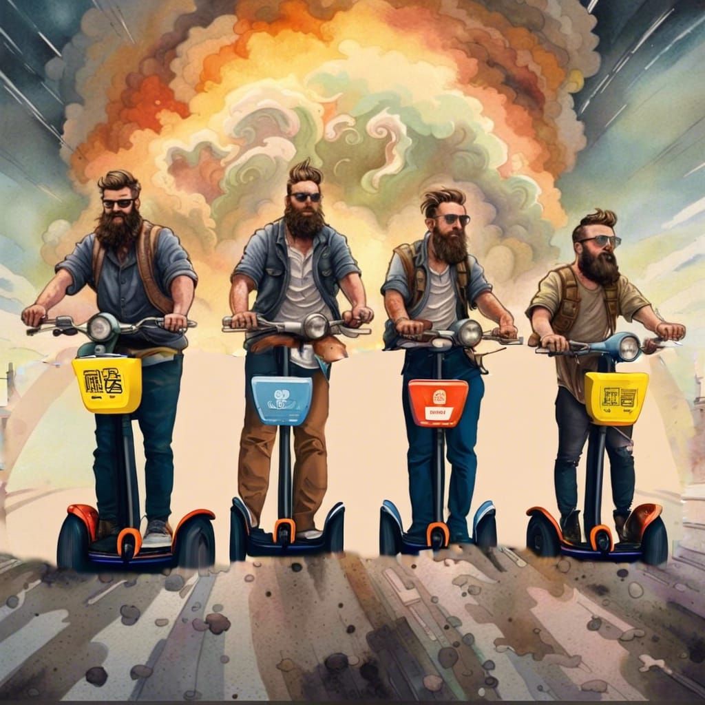 Four Men Riding Segways in a Photo